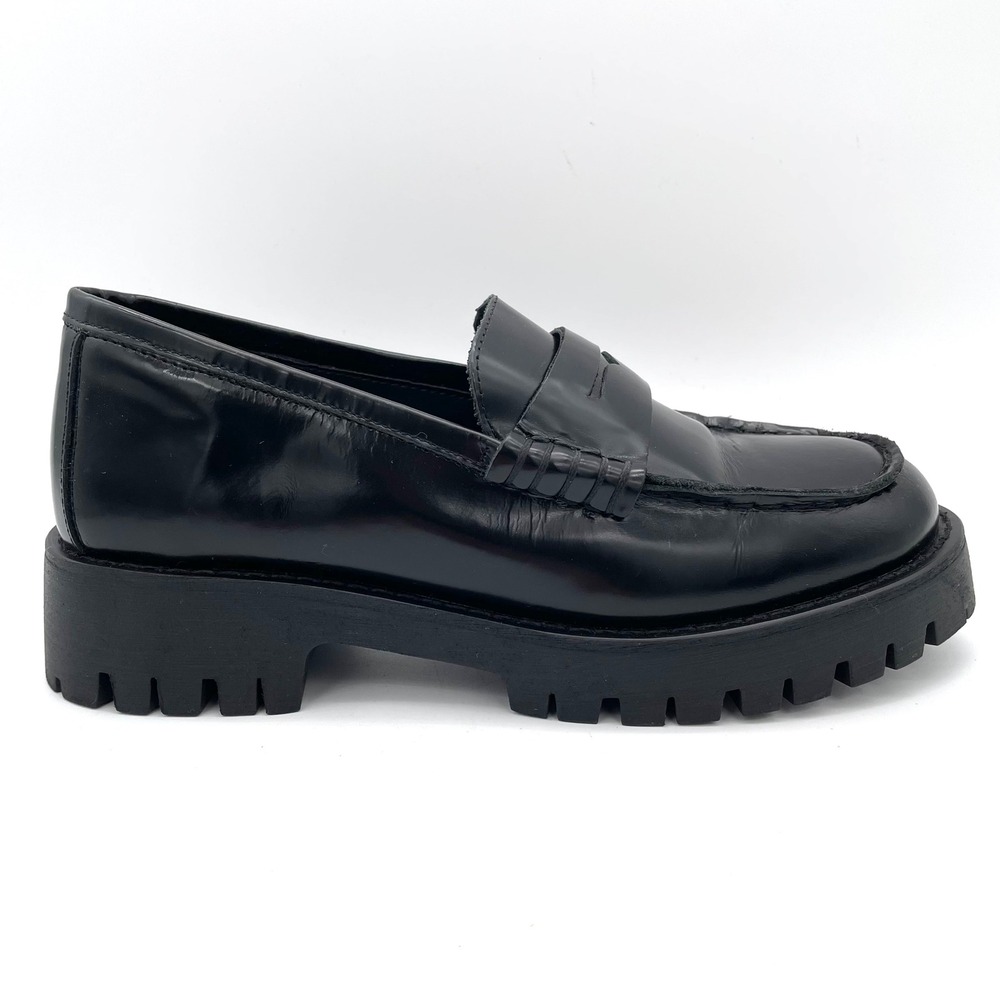 Steve Madden Langsten Leather Loafers Womens 8.5 Black Excellent Lug Platform